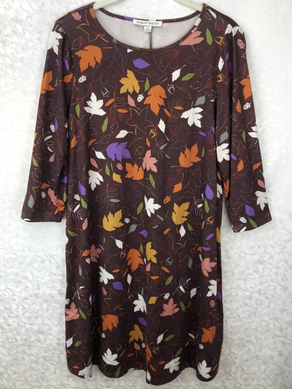 Celebrate Together Brown Fall Leaves & Acorns Print Dress Size XS